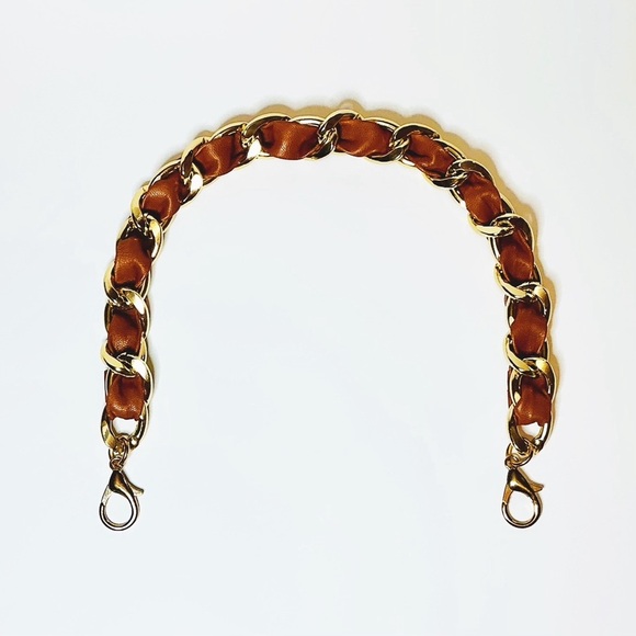 Brown Leather & Gold Chain Interchangeable Bag Strap - Picture 3 of 6